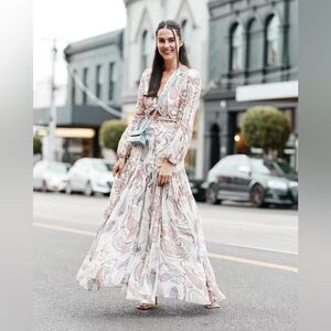 Untamed Petals Paisley Midi Dress Pearl Detail Cutout Boho Romantic L